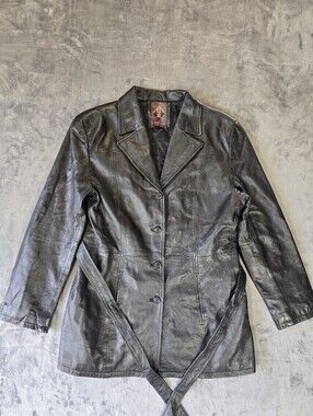 Vintage G3 G-III Belted Blazer Leather Jacket Size Large Trench Style